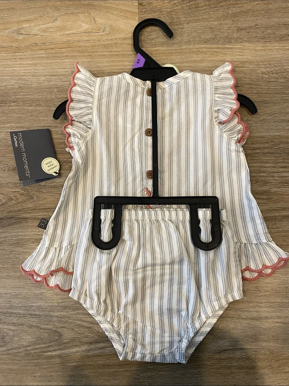 Modern Moments Girls' Blue Stripe Ruffle Matching Set - Pink Trim